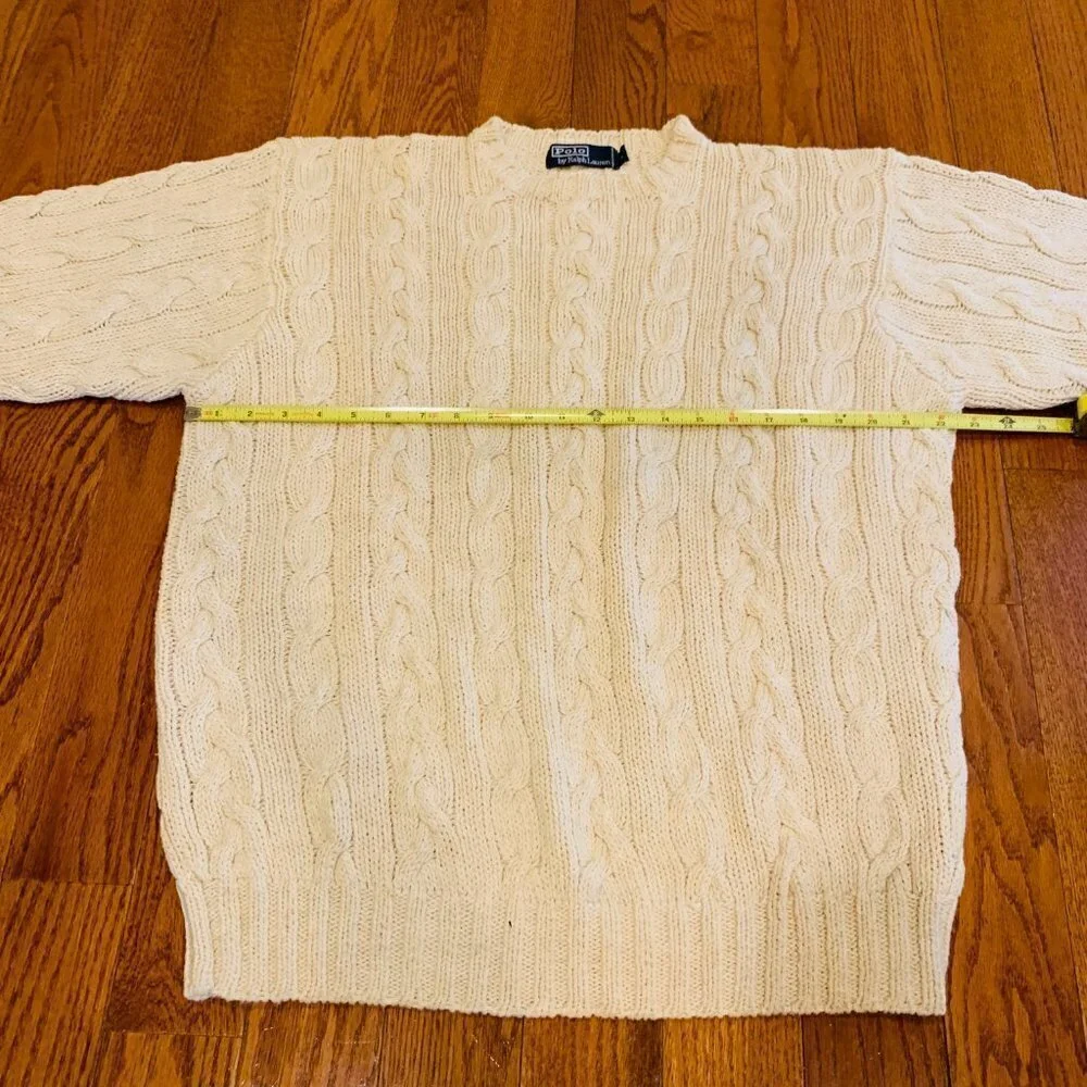 Vintage Polo Ralph Lauren Linen Blend Chunky Cable Knit Sweater Size Large Ivory